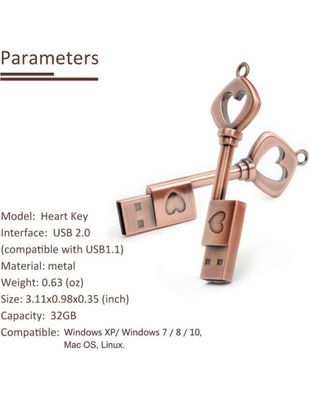 Unidad Flash USB 2.0 32GB BorlterClamp Corazón Metal