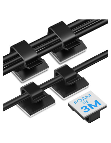 100 Clips de Cable Adhesivos TEZOP Negros 50 Pequeños y Grandes