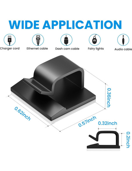 100 Clips de Cable Adhesivos TEZOP Negros 50 Pequeños y Grandes