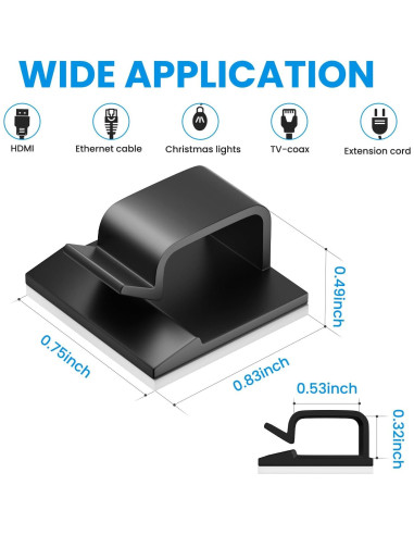 100 Clips de Cable Adhesivos TEZOP Negros 50 Pequeños y Grandes