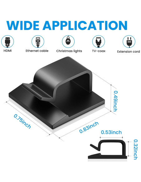 100 Clips de Cable Adhesivos TEZOP Negros 50 Pequeños y Grandes