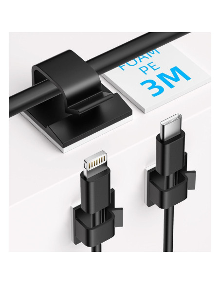 100 Clips de Cable Adhesivos TEZOP Negros 50 Pequeños y Grandes