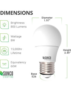Sunco Paquete 10 Bombillas LED A15 E26 5000K Regulable 2
