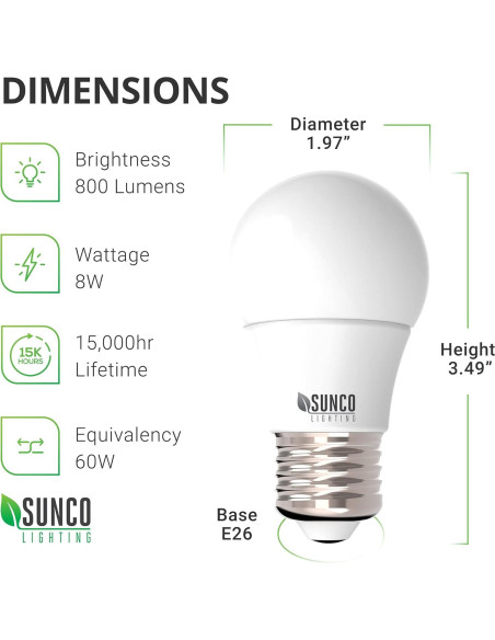 Sunco Paquete 10 Bombillas LED A15 E26 5000K Regulable