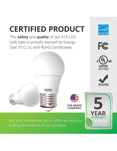 Sunco Paquete 10 Bombillas LED A15 E26 5000K Regulable