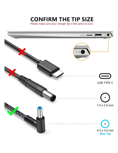 Cargador 65W HP Envy x360, Spectre, ProBook, EliteBook