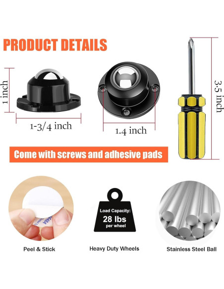 16 Ruedas Giratorias Autoadhesivas Zzbety 2.5cm 12.7kg