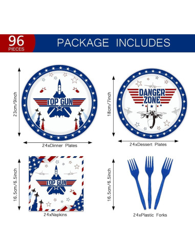 Juego de Vajilla de Fiesta Aysimple Jet de Combate 96 Piezas