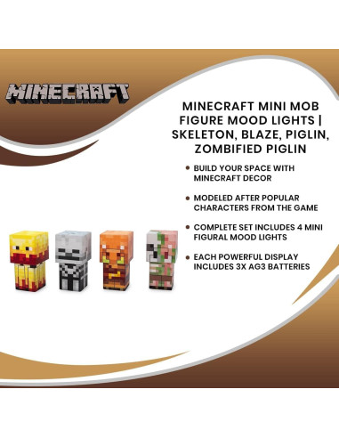 Luces de estado de ánimo Minecraft Ukonic, set de 4 figuras LED