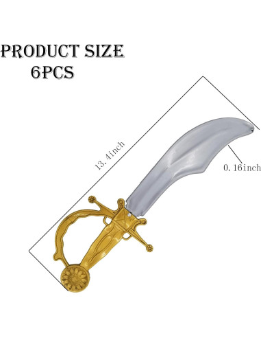 Set de 6 Espadas Pirata de Plástico para Niños 34 cm