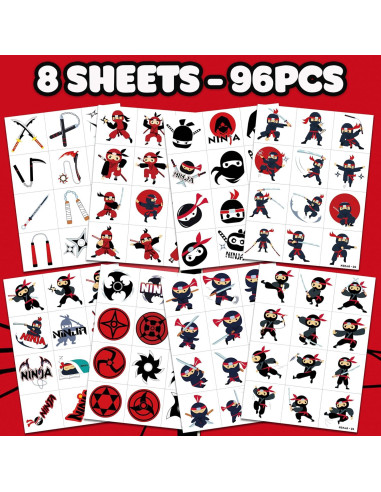 Tatuajes Temporales Ninja 96 PCS 91TATTOOS para Niños