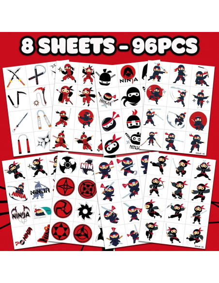 Tatuajes Temporales Ninja 96 PCS 91TATTOOS para Niños