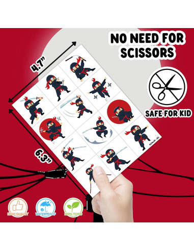 Tatuajes Temporales Ninja 96 PCS 91TATTOOS para Niños