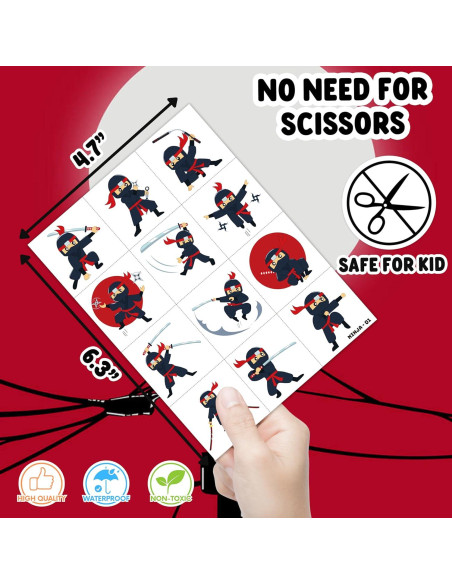 Tatuajes Temporales Ninja 96 PCS 91TATTOOS para Niños