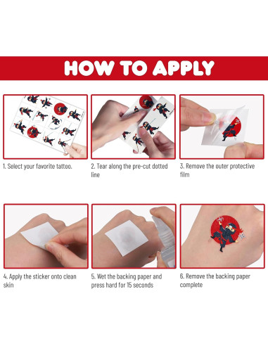 Tatuajes Temporales Ninja 96 PCS 91TATTOOS para Niños