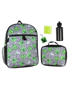 Mochila y Kit de Almuerzo Minecraft Creeper 40 cm Set 5 Piezas