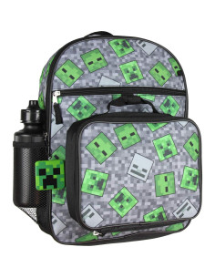 Mochila y Kit de Almuerzo Minecraft Creeper 40 cm Set 5 Piezas 2
