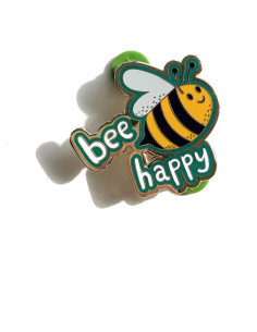 Pin de esmalte Bee Happy dorado 3.81x3.81 cm para mujeres