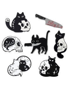 Conjunto de Pines de Esmalte Pibupibu Halloween Gato Negro 7 Piezas