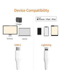 Cable de carga rápida USB-C a Lightning Amazon Basics 3m blanco 2