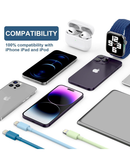 6 Cargadores Lightning MFi para iPhone 14 13 12 11 - 1.83m