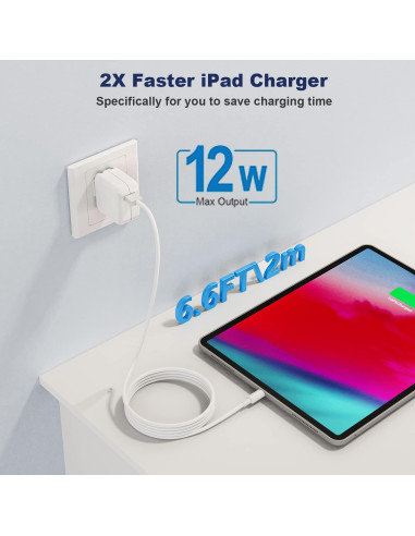 Cargador Rápido 12W + Cable Lightning 1.83m para iPad/iPhone