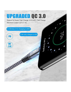 Cable de Carga USB Tipo C Sweguard 3-Pack 3.05m 2.01m 1.00m 2