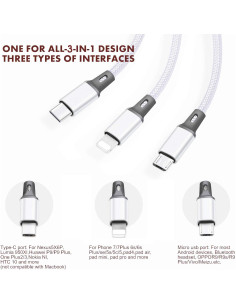 Cable de Carga 3 en 1 Souina USB 2M Rápido Type C/Micro USB 2