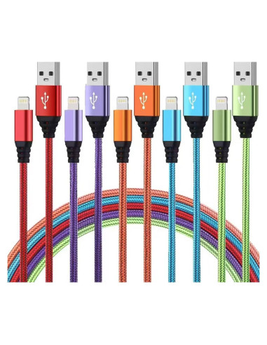 Cargador Lightning 10FT 5Pack Aurnoet Carga Rápida MFi