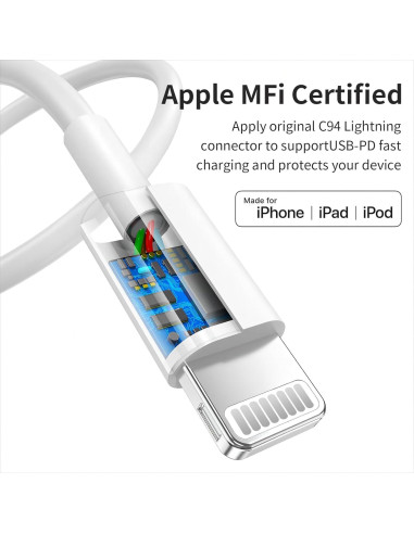 Cable USB C a Lightning 5 Pack 1.83m iGENJUN Carga Rápida MFi