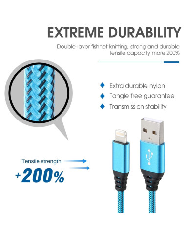 Cargador Lightning 10FT 5Pack Aurnoet Carga Rápida MFi