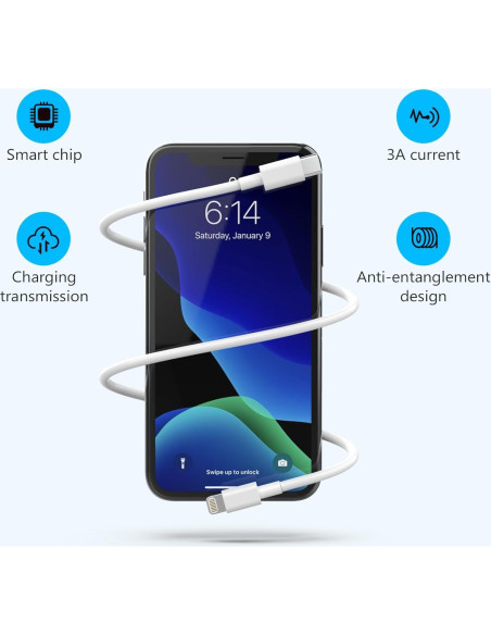 Cable USB C a Lightning 5 Pack 1.83m iGENJUN Carga Rápida MFi