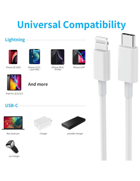 Cable USB C a Lightning 5 Pack 1.83m iGENJUN Carga Rápida MFi