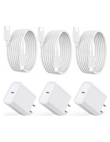 Cargador Rápido USB C 20W para iPhone 16/15 y iPad - 3 Piezas