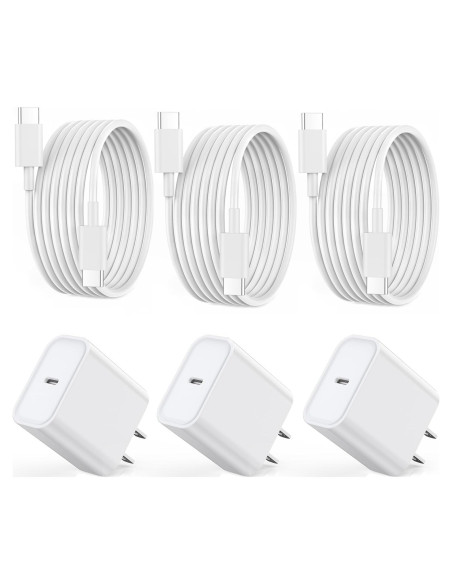 Cargador Rápido USB C 20W para iPhone 16/15 y iPad - 3 Piezas