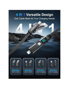 Cable de carga 4 en 1 Haiteron 1.5m 60W USB C a C y Lightning 2