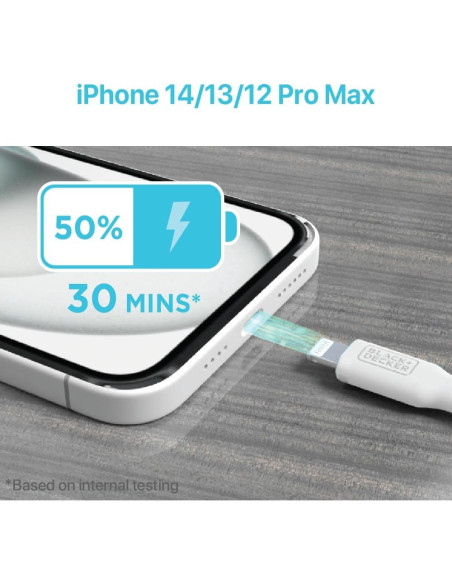 Cable Lightning a USB BLACK+DECKER 0.91 m Trenzado Duradero
