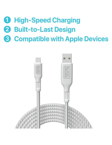Cable Lightning a USB BLACK+DECKER 0.91 m Trenzado Duradero