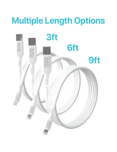 Cable Lightning a USB BLACK+DECKER 0.91 m Trenzado Duradero