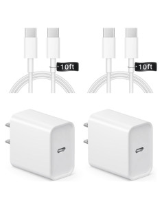 Cargador Rápido USB-C 20W + Cable 3m para iPhone 16/15 - 2 Pcs