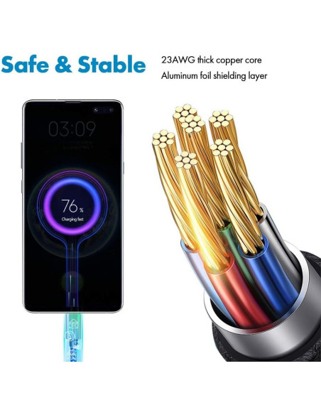 Cargador USB C Deegotech 10 pies Carga Rápida 3A Trenzado