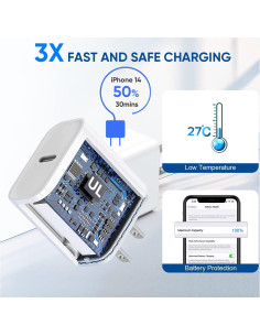 Paquete de 3 Cargadores Rápidos DelTucci 25W USB-C a Lightning 2