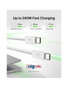 Cable USB-C a USB-C Belkin 1M 240W Carga Rápida Blanco 2