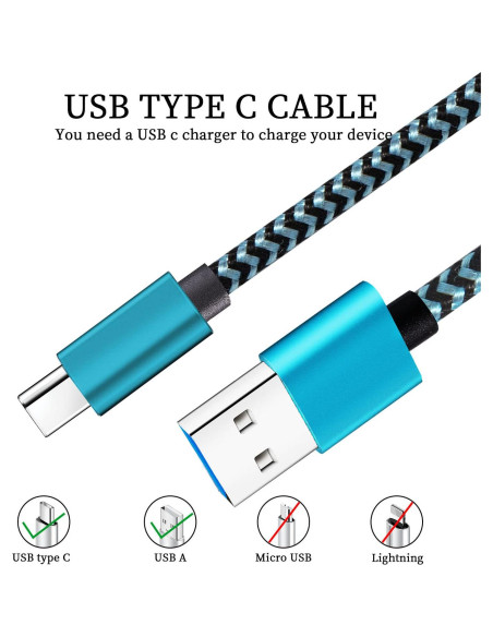 Cables USB C Trenzados de Carga Rápida 3A Teeind - 1.83m