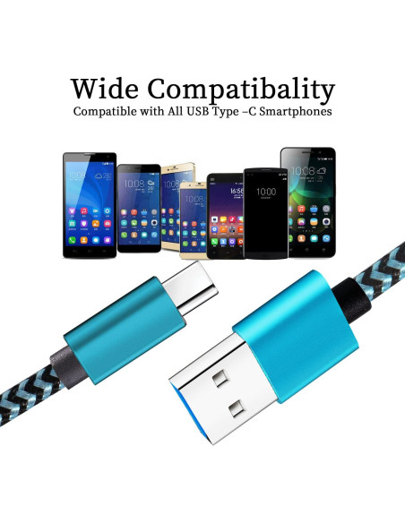 Cables USB C Trenzados de Carga Rápida 3A Teeind - 1.83m