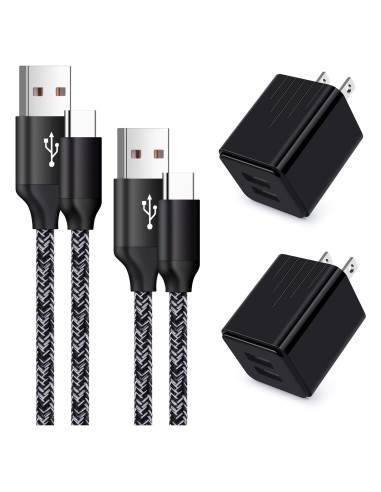 Cargador de Pared USB Tipo C Rápido 2-Pack 6ft para Samsung y Google