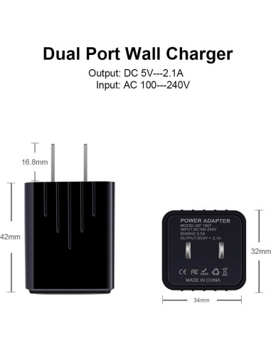 Cargador de Pared USB Tipo C Rápido 2-Pack 6ft para Samsung y Google