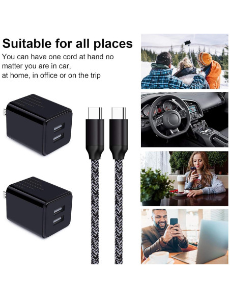 Cargador de Pared USB Tipo C Rápido 2-Pack 6ft para Samsung y Google