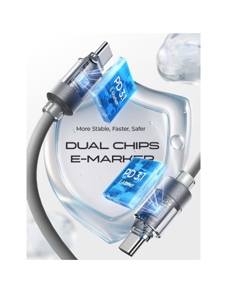 Cable USB C 3M LISEN 100W Carga Rápida Silicona Gris