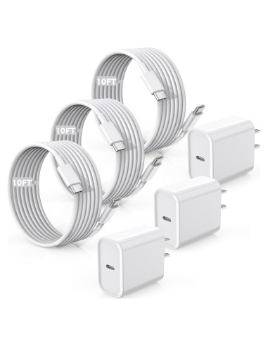 Cargador Rápido USB-C 20W + Cable 10FT para iPhone 16/15